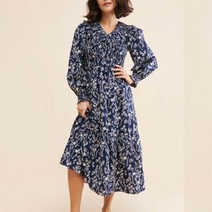 Ruffle Shirred Midi Dress- Moon River